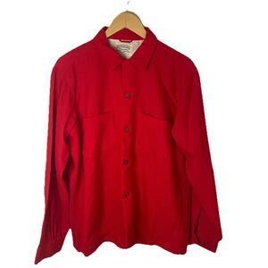 Rare VTG 50s Loop Collar Red Wool Button Up Shirt Up Rockabilly Beat Poet Sz LRG